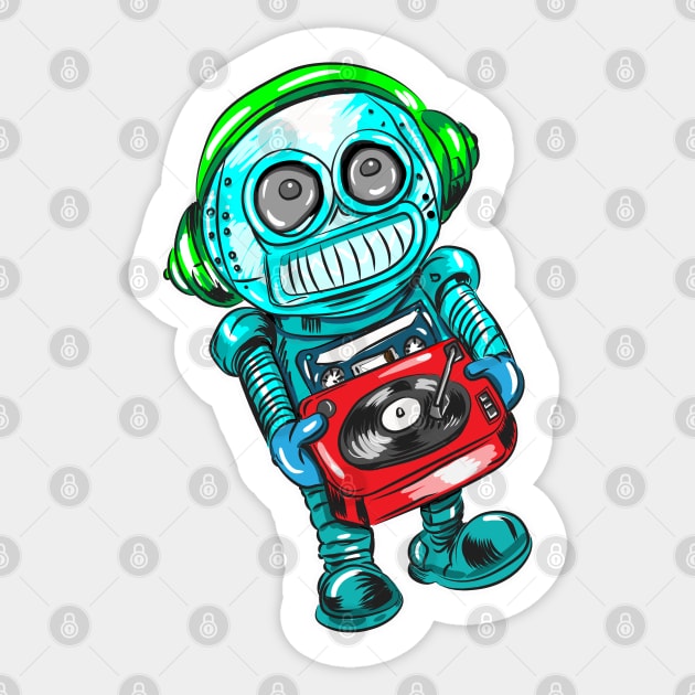 DJ Robot Vinyl the record playing DJ Sticker by silentrob668